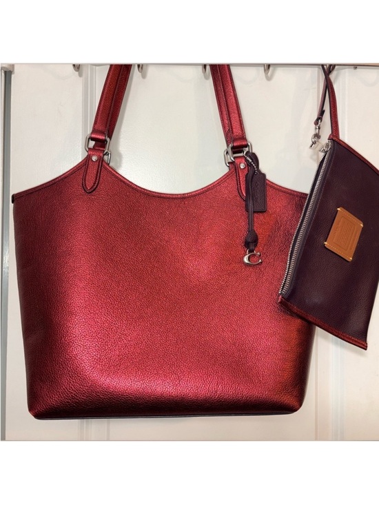 Coach Handbags - ✨ Coach Metallic Raspberry Day Tote & Matching Pouch Set ✨ C0869